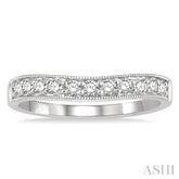 1/3 Ctw Curved Center Milgrain Border Round Cut Diamond Wedding Band in 14K White Gold